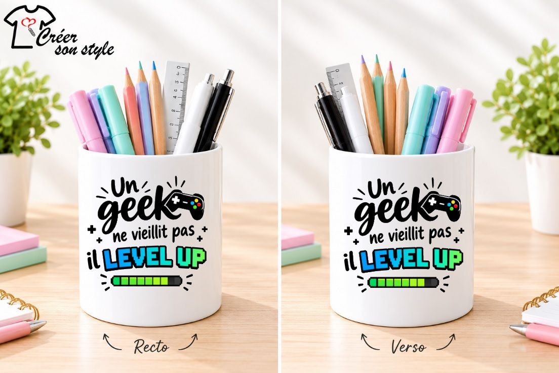 Pot à crayon "un geek ne vieillit pas il level up"
