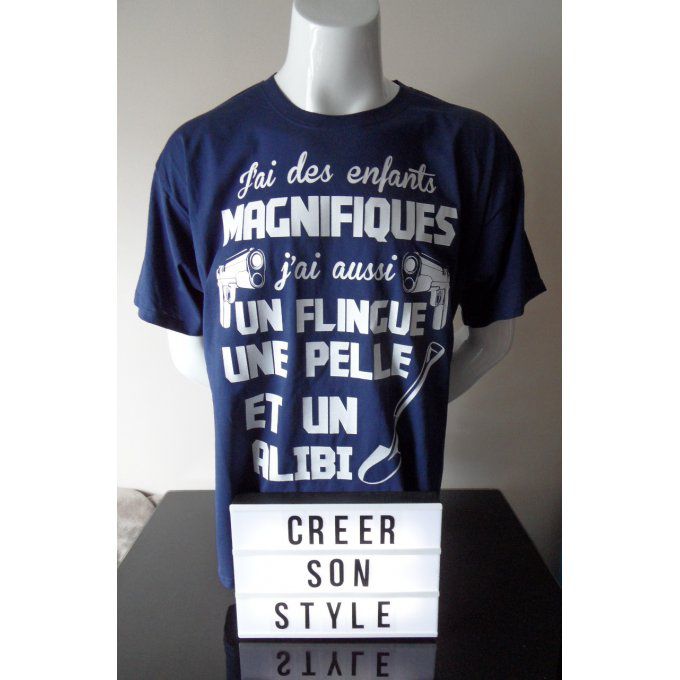 tee shirt homme "J'ai une fille magnifique j'ai aussi un flingue une pelle et un alibi"