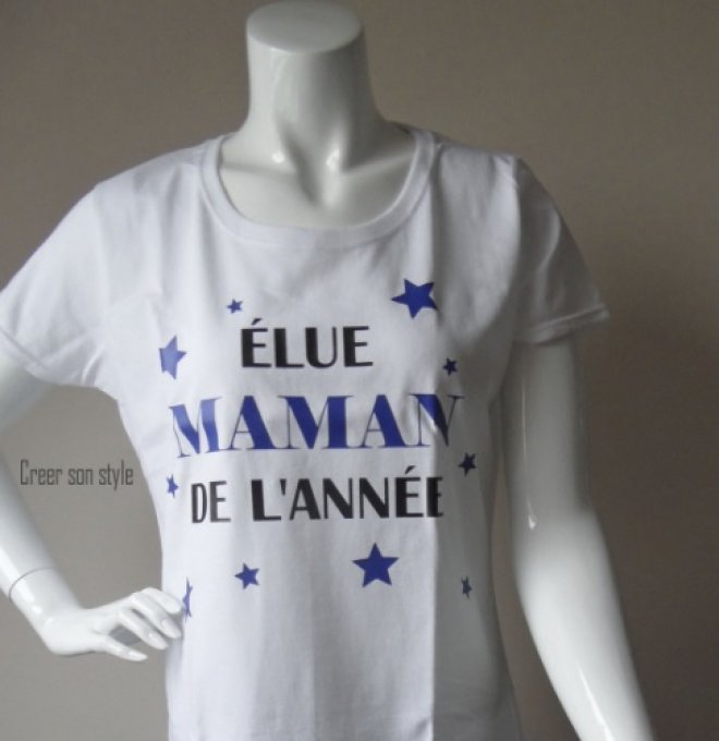 tee shirt femme "élue maman de l'année" (étoiles)