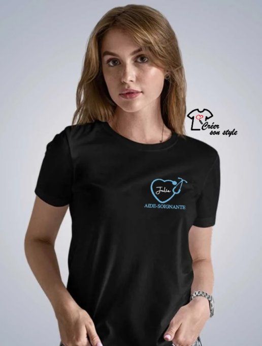 tee shirt femme "aide-soignante + prénom" 