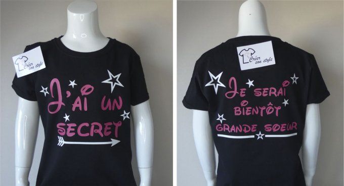 tee shirt "J'ai un secret, je serai bientôt grande soeur"